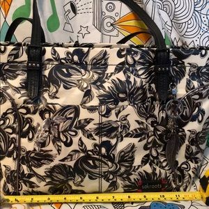 Sakroots Peace tote black and white.